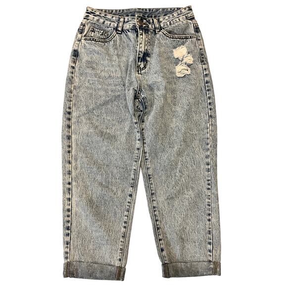 PETITE High Waist Ripped Roll Up Hem Straight Leg Jeans - Picture 4 of 6